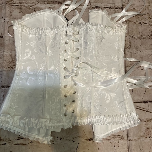 NWT DOSE white floral textured over bust back lace up Boned corset top XL-S - Picture 10 of 15